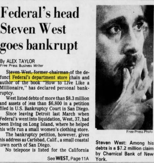 Federals (Federal Department Store) - Oct 20 1979 Chairman Bankrupt
